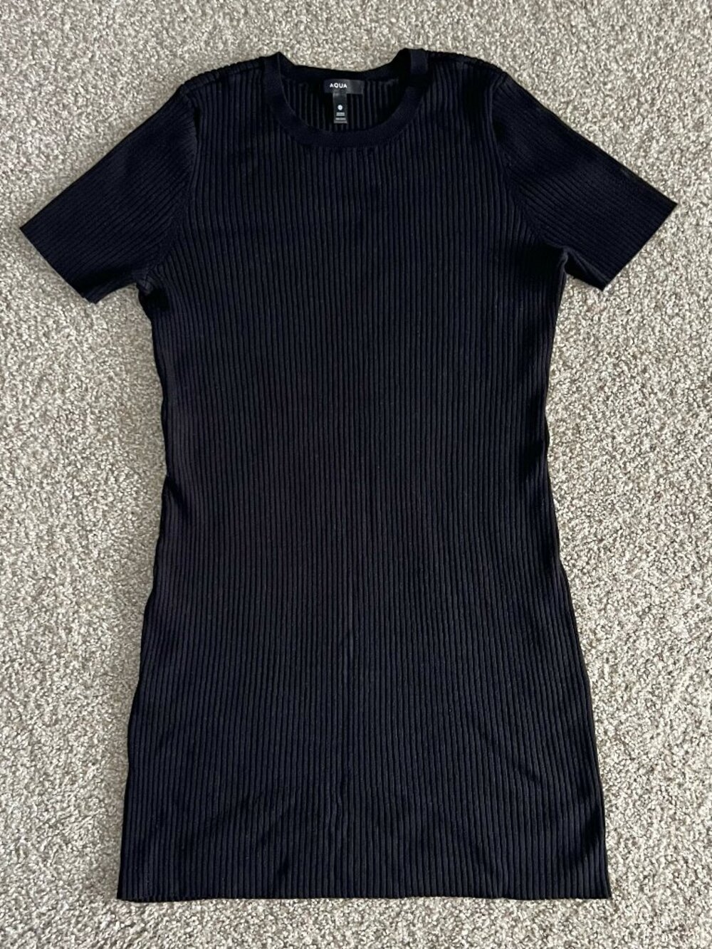 AQUA Black Ribbed Bodycon Crewneck Knit Short Sleeve Mini Dress Size XXL